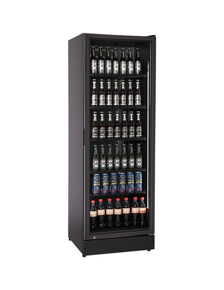Commercial Upright Beverage Bottle Cooler 360 Litres Single Hinged Glass Door Black 600x620x1800mm | Stalwart DA-SSH48
