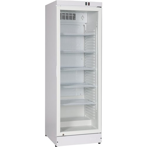 Commercial Upright Beverage Bottle Cooler 360 Litres Single Hinged Glass Door White 600x620x1860mm | Stalwart DA-SSH50