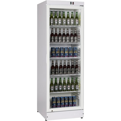 Commercial Upright Beverage Bottle Cooler 360 Litres Single Hinged Glass Door White 600x620x1860mm | Stalwart DA-SSH50