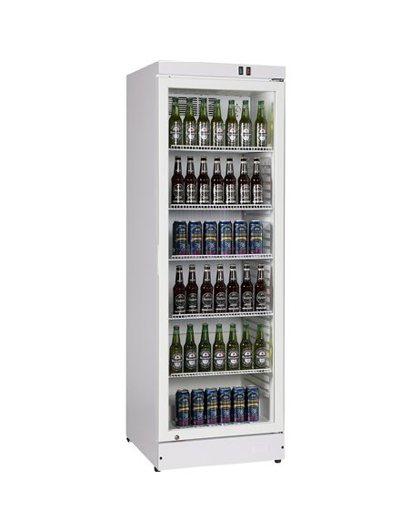 Commercial Upright Beverage Bottle Cooler 360 Litres Single Hinged Glass Door White 600x620x1860mm | Stalwart DA-SSH50