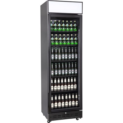 Commercial Upright Beverage Bottle Cooler 360 Litres Single Hinged Glass Door Black 600x620x2005mm | Stalwart DA-SSH52