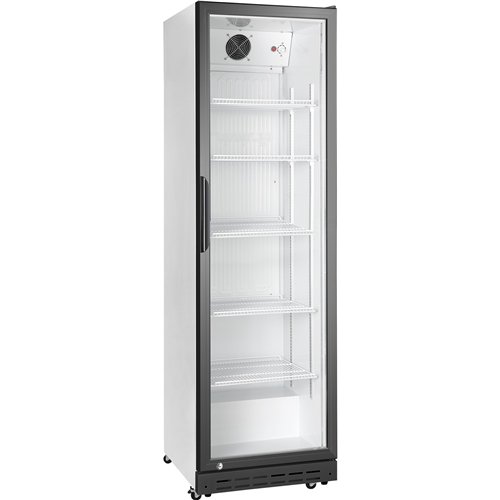 Commercial Upright Beverage Bottle Cooler 392 Litres Single Hinged Glass Door Black &amp White 578x605x1990mm | Stalwart DA-SSH5