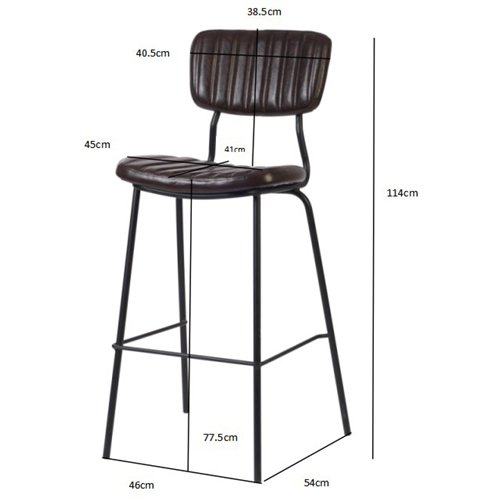 Modern High Bar Stool with PU Leather Seat Dark Brown 460x540x1140mm | Stalwart DA-TGS106