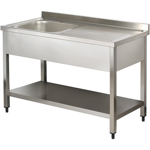 Commercial Sink Stainless Steel 1 Bowl Left Bottom Shelf Splashback 1400x600x950mm | Stalwart DA-YLS146BL1