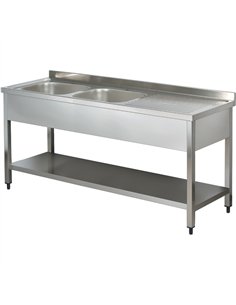 Commercial Sink Stainless Steel 2 bowls Left Bottom shelf Splashback 1400x600x950mm | Stalwart DA-YLS146BL2
