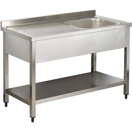 Commercial Sink Stainless Steel 1 Bowl Right Bottom Shelf Splashback 1400x600x950mm | Stalwart DA-YLS146BR1