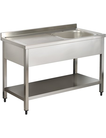 Commercial Sink Stainless Steel 1 Bowl Right Bottom Shelf Splashback 1400x600x950mm | Stalwart DA-YLS146BR1
