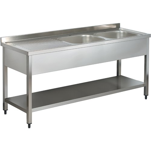 Commercial Sink Stainless Steel 2 Bowls Right Bottom Shelf Splashback 1400x600x950mm | Stalwart DA-YLS146BR2