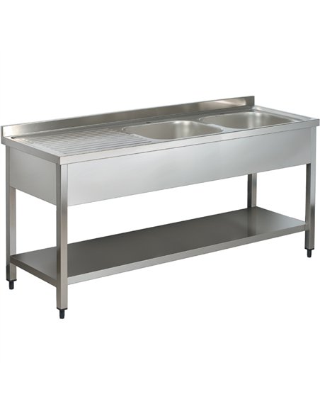 Commercial Sink Stainless Steel 2 Bowls Right Bottom Shelf Splashback 1400x600x950mm | Stalwart DA-YLS146BR2