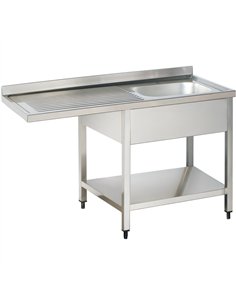 Commercial Sink for Dishwashers 1 Bowl Right Bottom Shelf Splashback 1400x600x950mm | Stalwart DA-YLS146SBR1