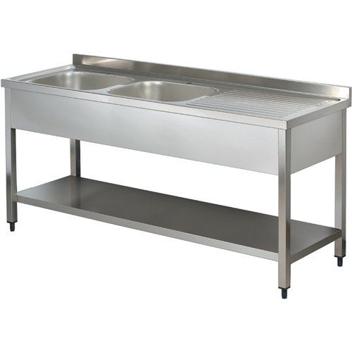 Commercial Sink Stainless Steel 2 Bowls Left Bottom Shelf Splashback 1600x600x950mm | Stalwart DA-YLS166BL2