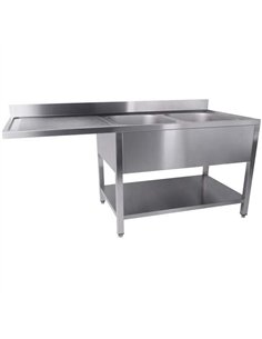 Commercial Sink for Dishwashers 2 Bowls Right Bottom Shelf Splashback 1600x700x950mm | Stalwart DA-YLS167SBR2