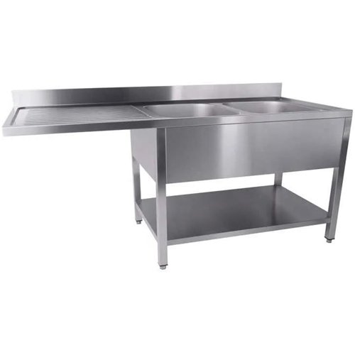 Commercial Sink for Dishwashers 2 Bowls Right Bottom Shelf Splashback 1600x700x950mm | Stalwart DA-YLS167SBR2