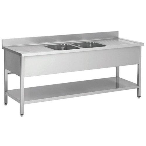 Commercial Sink Stainless Steel 2 Bowls Bottom Shelf Splashback 1800x600x950 | Stalwart DA-YLS186BM2