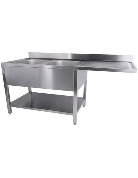 Commercial Sink for Dishwashers 2 Bowls Left Bottom Shelf Splashback 1800x600x950mm | Stalwart DA-YLS186SBL2