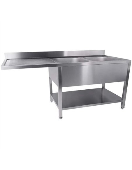 Commercial Sink for Dishwashers 2 Bowls Right Bottom Shelf Splashback 1800x600x950mm | Stalwart DA-YLS186SBR2