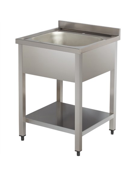 Commercial Sink Stainless Steel 1 Bowl Bottom Shelf Splashback 600x600x950mm | Stalwart DA-YLS66BM1