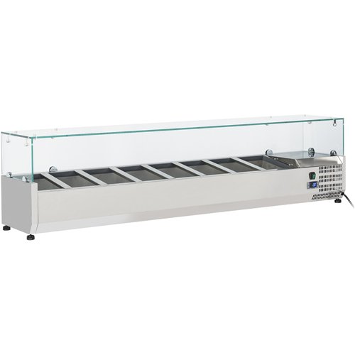 Refrigerated Servery Prep Top 1800mm 8xGN1/3 Depth 380mm Glass Top | Stalwart DA-VRX1500/380