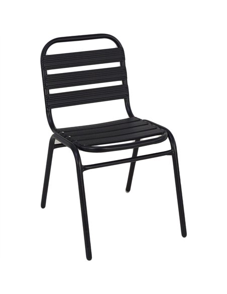 Bistro Dining Chair Aluminium Frame Ribbed Plastic Slats Indoors &amp Outdoors Black | Stalwart DA-SC015C