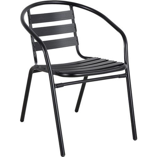 Bistro Dining Chair with Armrests Aluminium Frame Ribbed Plastic Slats Indoors &amp Outdoors Black | Stalwart DA-SC017C
