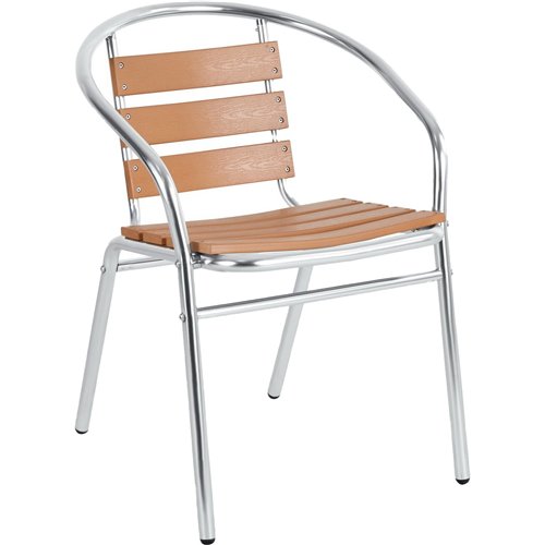 Bistro Dining Chair with Armrests Aluminium Frame Faux Wood Slats Indoors &amp Outdoors | Stalwart DA-SC017W