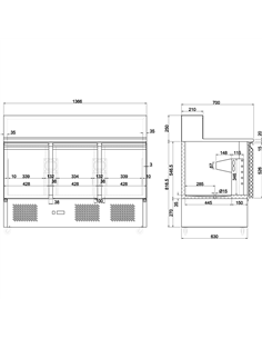 Pizza Prep Table 3 doors Stainless steel Pizza top 8xGN1/6 Depth 700mm | Stwalwart DA-THPS903 2