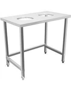 Commercial Stainless Steel Waste Collection Table with Dual Circular Openings 1000x600x900mm | Stwalwart DA-SC10060