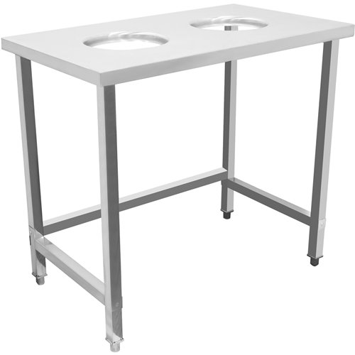Commercial Stainless Steel Waste Collection Table with Dual Circular Openings 1000x600x900mm | Stwalwart DA-SC10060