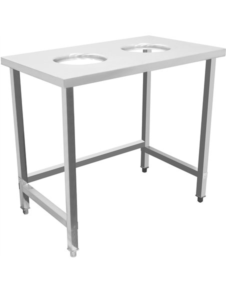 Commercial Stainless Steel Waste Collection Table with Dual Circular Openings 1000x600x900mm | Stwalwart DA-SC10060