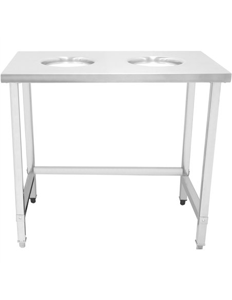 Commercial Stainless Steel Waste Collection Table with Dual Circular Openings 1000x600x900mm | Stwalwart DA-SC10060