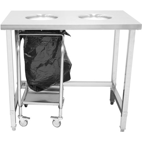 Commercial Stainless Steel Waste Collection Table with Dual Circular Openings 1000x600x900mm | Stwalwart DA-SC10060