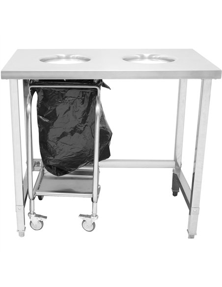 Commercial Stainless Steel Waste Collection Table with Dual Circular Openings 1000x600x900mm | Stwalwart DA-SC10060