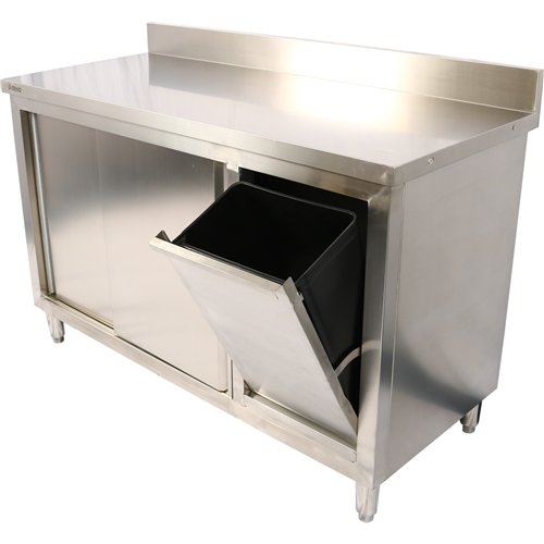 Commercial Stainless Steel Cupboard with Right-Side Rubbish Bin &amp Sliding Door 1400x700x1000mm | Stwalwart DA-SCP70140BRBR