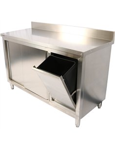 Commercial Stainless Steel Cupboard with Right-Side Rubbish Bin &amp Sliding Door 1800x700x1000mm | Stwalwart DA-SCP70180BRBR