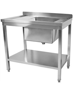 Commercial Sink Stainless Steel 1 Bowl Right Splashback Bottom Shelf 1000x700x950mm | Stwalwart DA-STD1070R