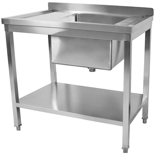 Commercial Sink Stainless Steel 1 Bowl Right Splashback Bottom Shelf 1000x700x950mm | Stwalwart DA-STD1070R
