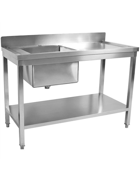 Commercial Sink Stainless Steel 1 Bowl Left Splashback Bottom Shelf 1400x700x950mm | Stwalwart DA-STD1470L