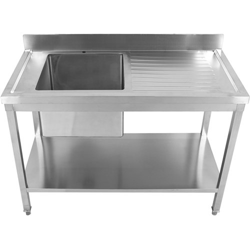Commercial Sink Stainless Steel 1 Bowl Left Splashback Bottom Shelf 1400x700x950mm | Stwalwart DA-STD1470L