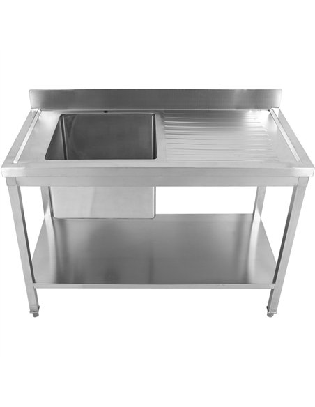 Commercial Sink Stainless Steel 1 Bowl Left Splashback Bottom Shelf 1400x700x950mm | Stwalwart DA-STD1470L
