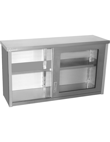 Commercial Wall Cabinet Cupboard Glass Doors Stainless Steel 1500x400x800mm | Stwalwart DA-SWCGDHH150402