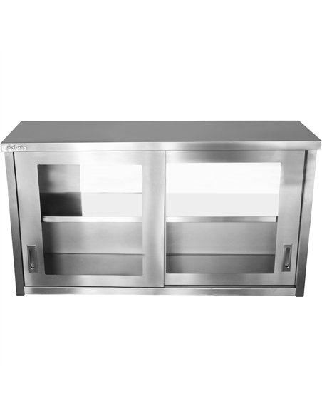 Commercial Wall Cabinet Cupboard Glass Doors Stainless Steel 1600x400x800mm | Stwalwart DA-SWCGDHH160402