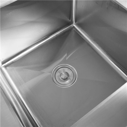 Commercial Stainless Steel Single Sink with Right Bowl &amp Left Scrapping Hole + Splashback 1200x600x950mm | Stwalwart DA-WHSTD