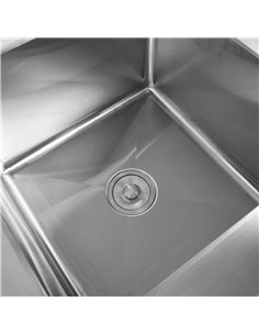 Commercial Stainless Steel Single Sink with Left Bowl &amp Right Scrapping Hole + Splashback 1500x700x950mm | Stwalwart DA-WHSTD