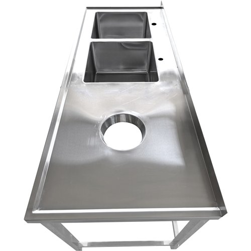 Commercial Stainless Steel Double Sink with 2 Left Bowls &amp Right Scrapping Hole + Splashback 1500x700x950mm | Stwalwart DA-WH