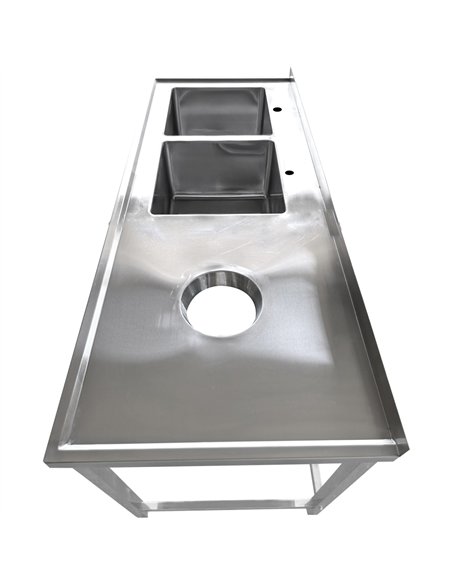 Commercial Stainless Steel Double Sink with 2 Left Bowls &amp Right Scrapping Hole + Splashback 1500x700x950mm | Stwalwart DA-WH