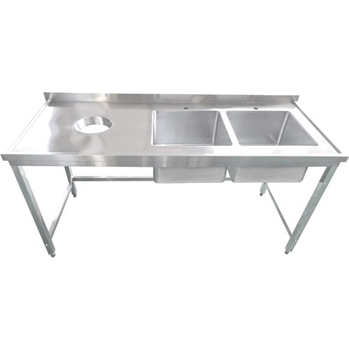 Commercial Stainless Steel Double Sink with 2 Right Bowls &amp Left Scrapping Hole + Splashback 1500x700x950mm | Stwalwart DA-WH