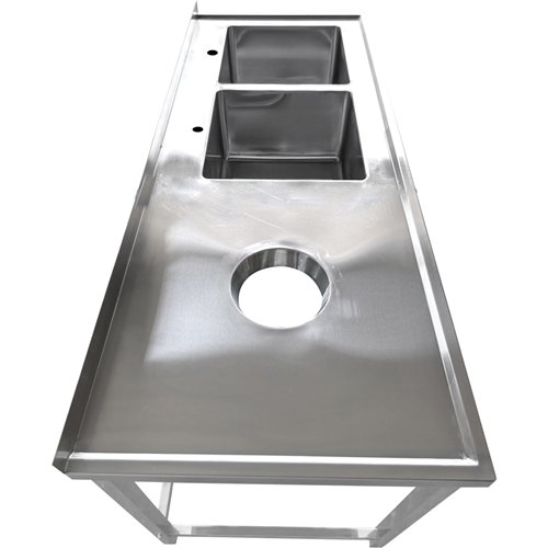 Commercial Stainless Steel Double Sink with 2 Right Bowls &amp Left Scrapping Hole + Splashback 1500x700x950mm | Stwalwart DA-WH