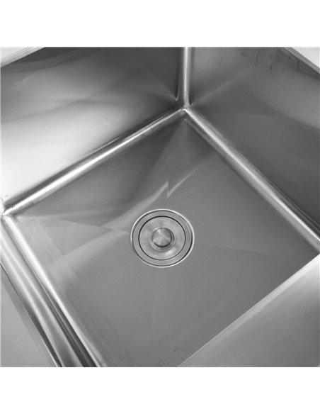 Commercial Stainless Steel Double Sink with 2 Right Bowls &amp Left Scrapping Hole + Splashback 1500x700x950mm | Stwalwart DA-WH