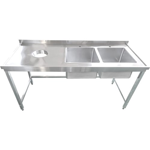 Commercial Stainless Steel Double Sink with 2 Right Bowls &amp Left Scrapping Hole + Splashback 1800x700x950mm | Stwalwart DA-WH