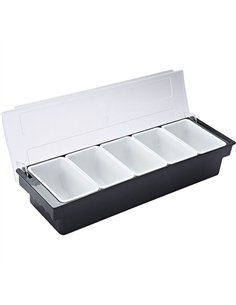 Garnish Tray / Condiment Dispenser with Lid 5 Compartments 500x160x90mm Black &amp White | Stwalwart DA-JGM106